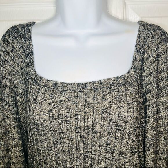 Michael Stars Black Marled Balloon Sleeve Heathered Polly Knit Square Neck Top M - Picture 6 of 13